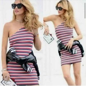 Zara Knit one shoulder dress size medium - stripped multicolor